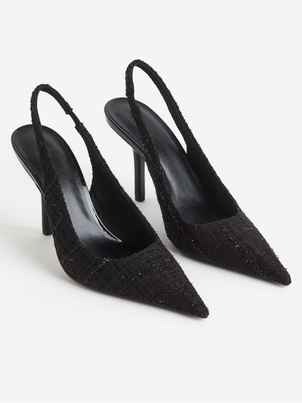 H&M Black Pointed Slingback Heels with Subtle Texture